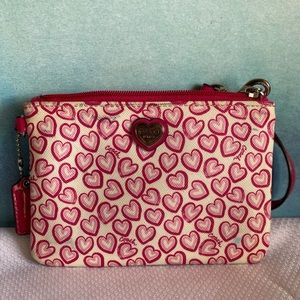 White with Pink Hearts Coach Wristlet
